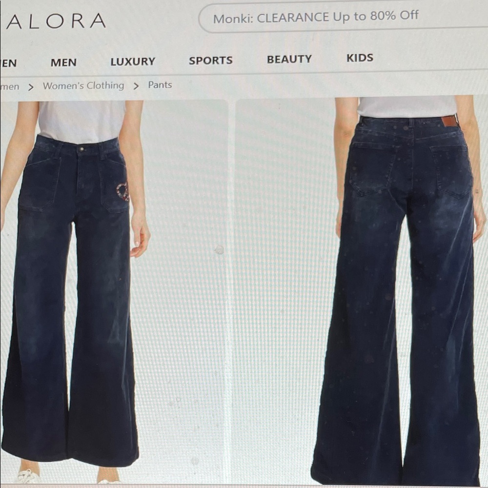 Desigual my heart wide flare Leg Dark Blue corduroy pants- nwt